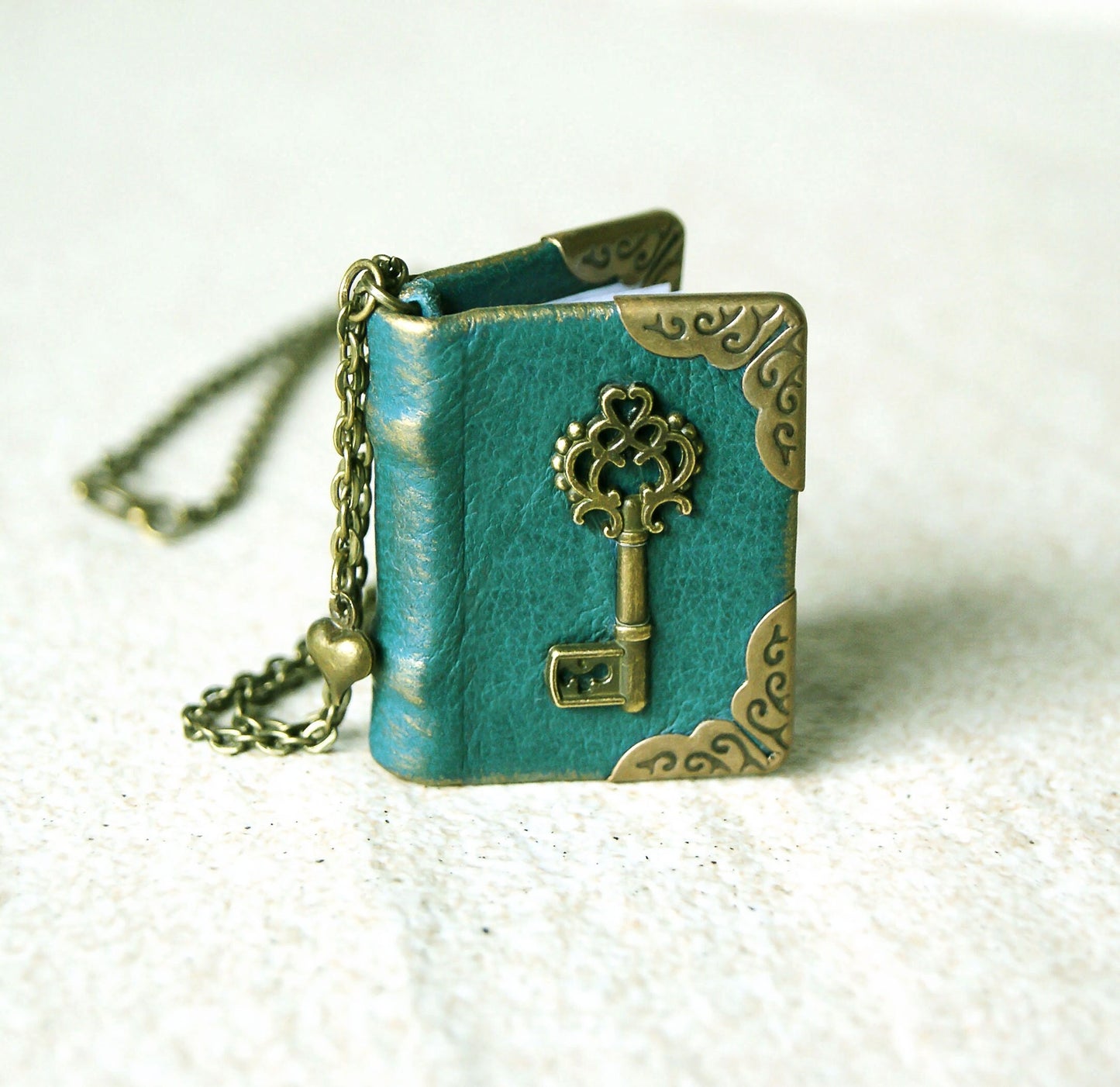 Book Necklace, Handmade Book jewelry, mini book pendant with key